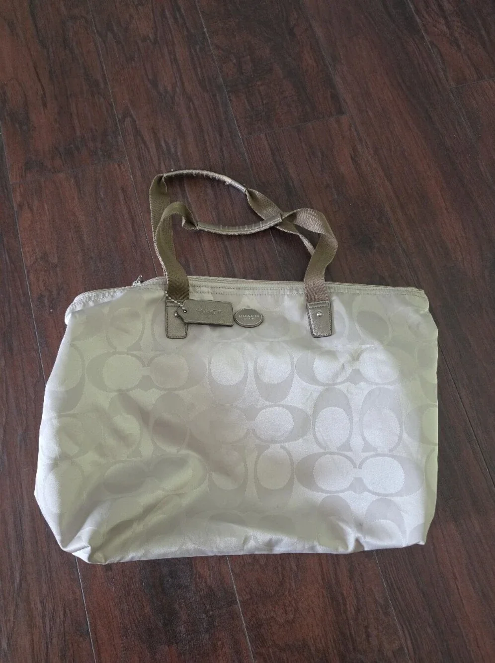 COACH Signature Jacquard Nylon Tote Travel Bag Beige - Picture 3 of 7